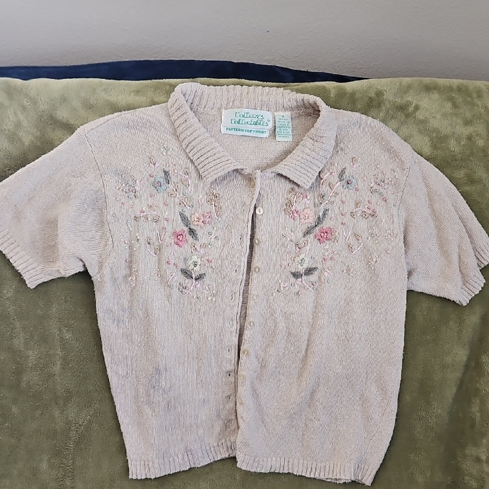 Embroidered Beige Cardigan